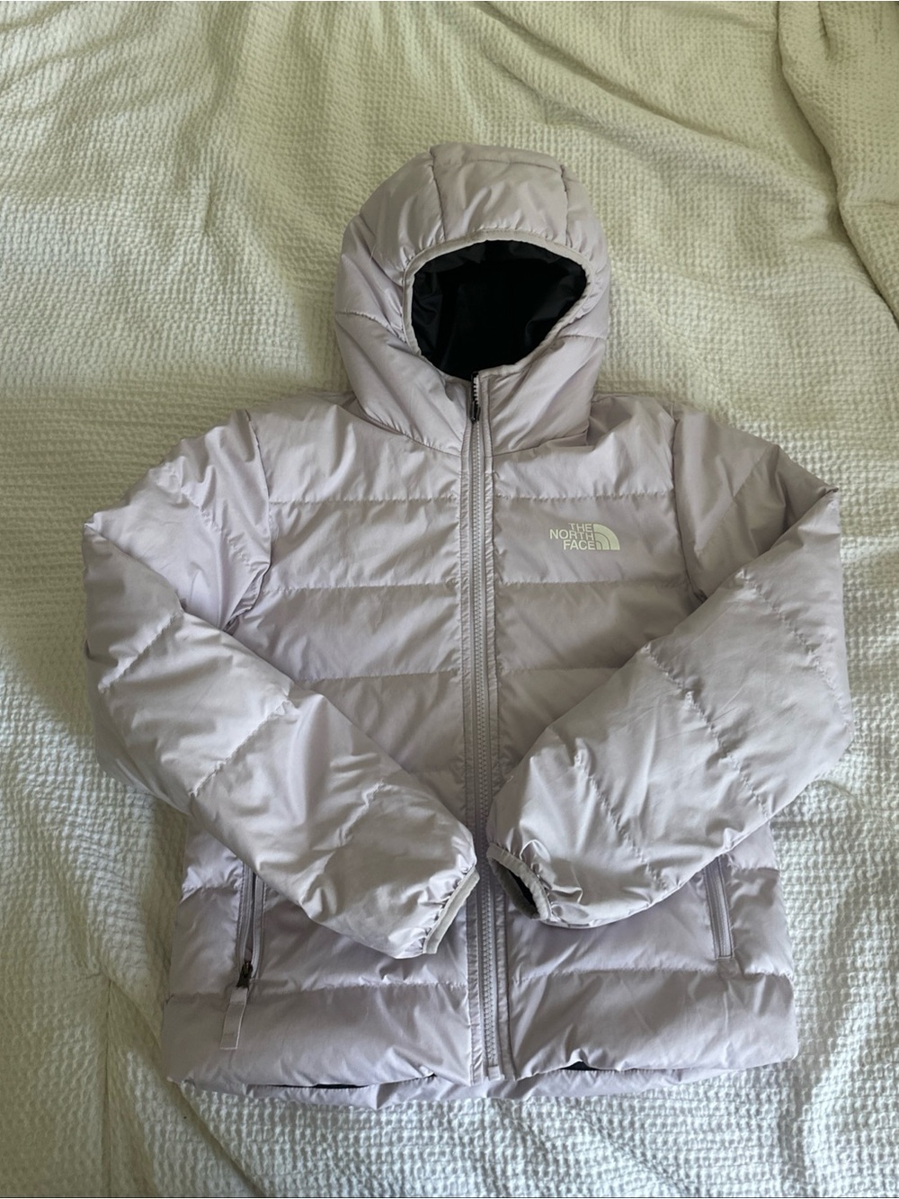 The North Face Kids Lavender Hooded Puffer Reversible Jacket Size M